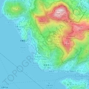 薄扶林村地形图、海拔、地势