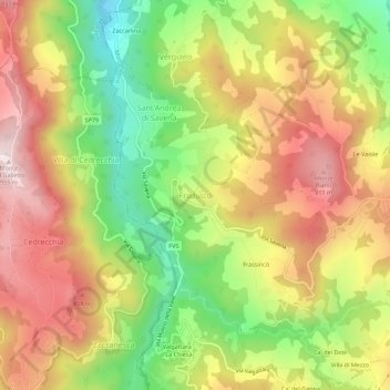 Fradusto地形图、海拔、地势