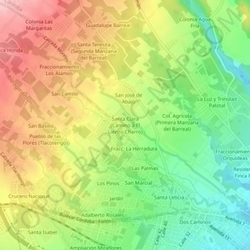 Santa Clara (Camino a El Lienzo Charro)地形图、海拔、地势