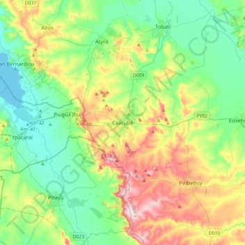 Caacupé地形图、海拔、地势