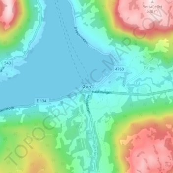 Ølen地形图、海拔、地势