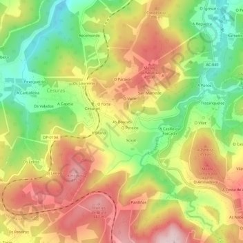 As Bouzas地形图、海拔、地势