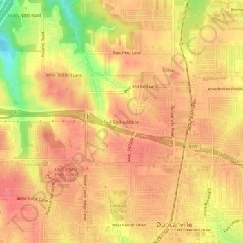 Red Bird Addition地形图、海拔、地势