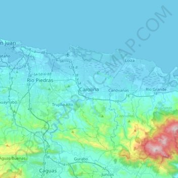 Carolina地形图、海拔、地势