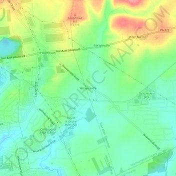 Weaversville地形图、海拔、地势