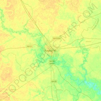 Raebareli地形图、海拔、地势