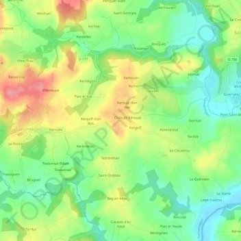 Minebrienne地形图、海拔、地势