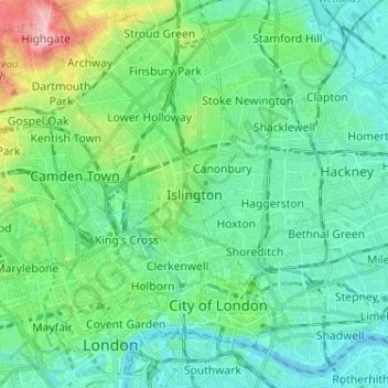 Islington地形图、海拔、地势