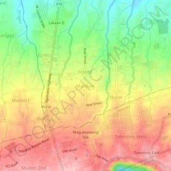 Malabag地形图、海拔、地势