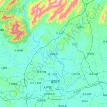 新邵县地形图、海拔、地势