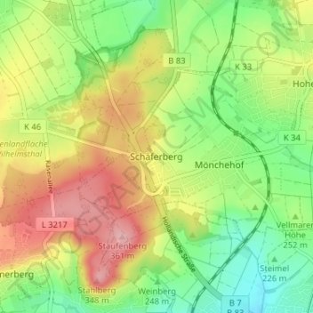 Schäferberg地形图、海拔、地势