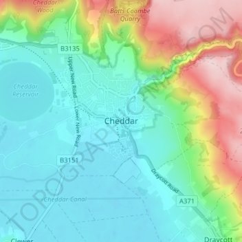 Cheddar地形图、海拔、地势