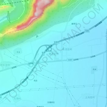 西沈庄村地形图、海拔、地势