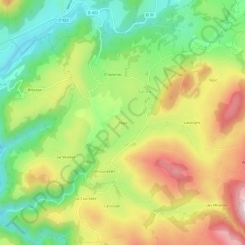 Poux地形图、海拔、地势