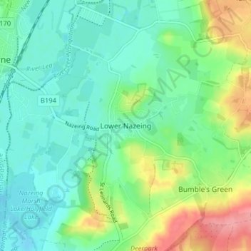 Lower Nazeing地形图、海拔、地势
