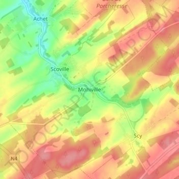 Mohiville地形图、海拔、地势