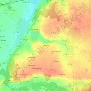 L'Auberdière地形图、海拔、地势