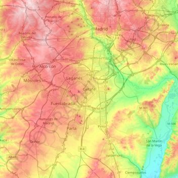 Getafe地形图、海拔、地势
