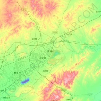 新邱区地形图、海拔、地势