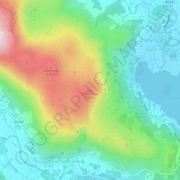 Silver How地形图、海拔、地势