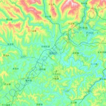 恩阳区地形图、海拔、地势