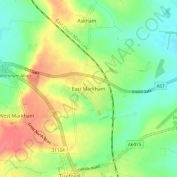 East Markham地形图、海拔、地势