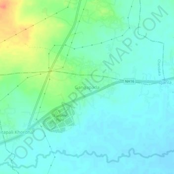 Gangapada地形图、海拔、地势