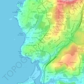 A Vesada地形图、海拔、地势