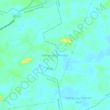 Kampung Beradau地形图、海拔、地势