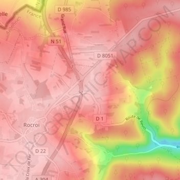 Hiraumont地形图、海拔、地势