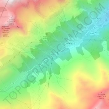 All'Acqua地形图、海拔、地势