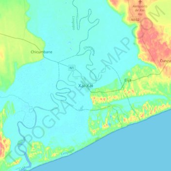 Xai-Xai地形图、海拔、地势