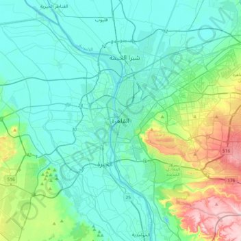 开罗地形图、海拔、地势