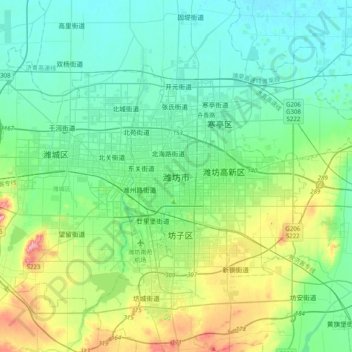 潍坊市地形图、海拔、地势