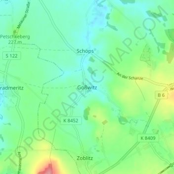 Goßwitz地形图、海拔、地势