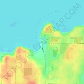 Gills Rock地形图、海拔、地势