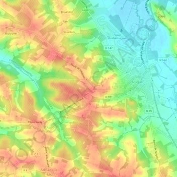 Ponsac Sud地形图、海拔、地势