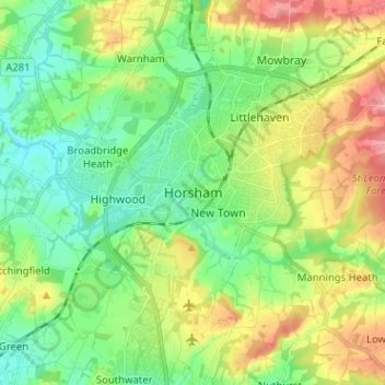 Horsham地形图、海拔、地势