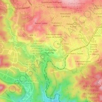 Ejido Benito Juárez地形图、海拔、地势