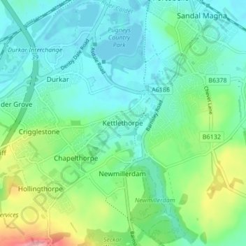 Kettlethorpe地形图、海拔、地势