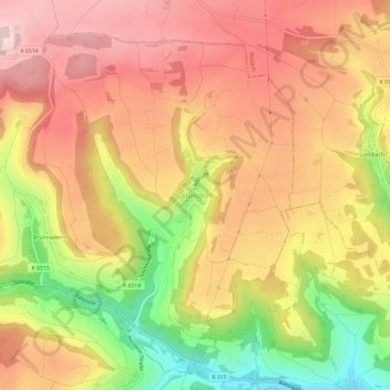 Dillendorf地形图、海拔、地势