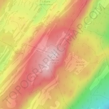 Crêt de la Neuve地形图、海拔、地势