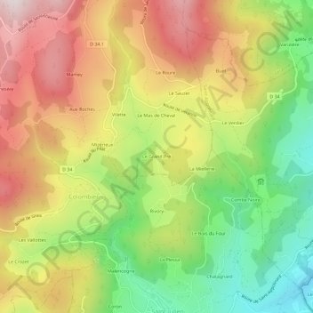 Le Grand Pré地形图、海拔、地势