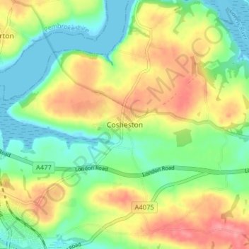 Cosheston地形图、海拔、地势