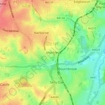 Metchley地形图、海拔、地势