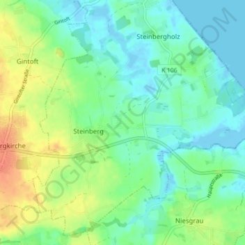 Steinberggaard地形图、海拔、地势