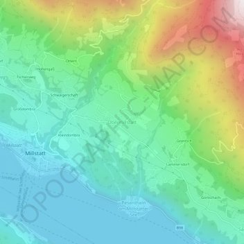 Obermillstatt地形图、海拔、地势