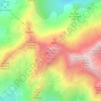 Dent du Pra地形图、海拔、地势