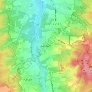 Nindorf地形图、海拔、地势