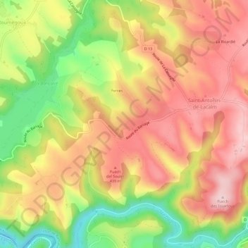 Le Garrou地形图、海拔、地势